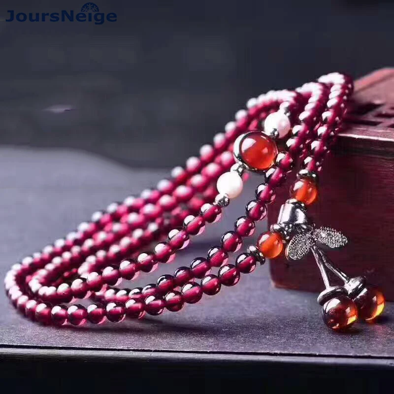 Wholesale Red Wine Garnet Natural Stone Bracelet Tibetan silver Leaf Pendant Lucky for Women Beauty Multilayer Jewelry | Украшения и