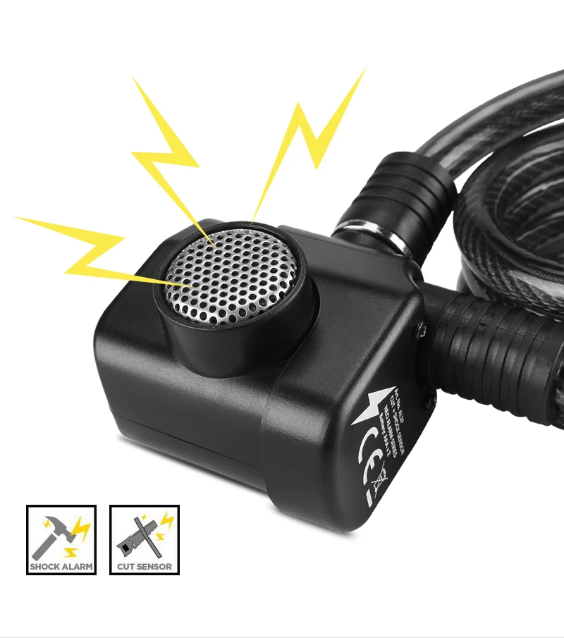 Nouveau HEAVY DUTY blindé câble en acier Serrure Clés De Sécurité Noir Moto Vélo