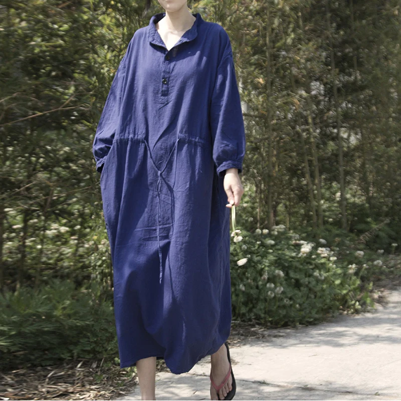 Johnature Vintage Women Solid Color Stand Collar Long Dresses 2019 Spring National Style Loose Sashes Cotton Linen Dresses
Johnature Vintage Women Solid Color Stand Collar Long Dresses 2019 Spring National Style Loose Sashes Cotton Linen Dresses