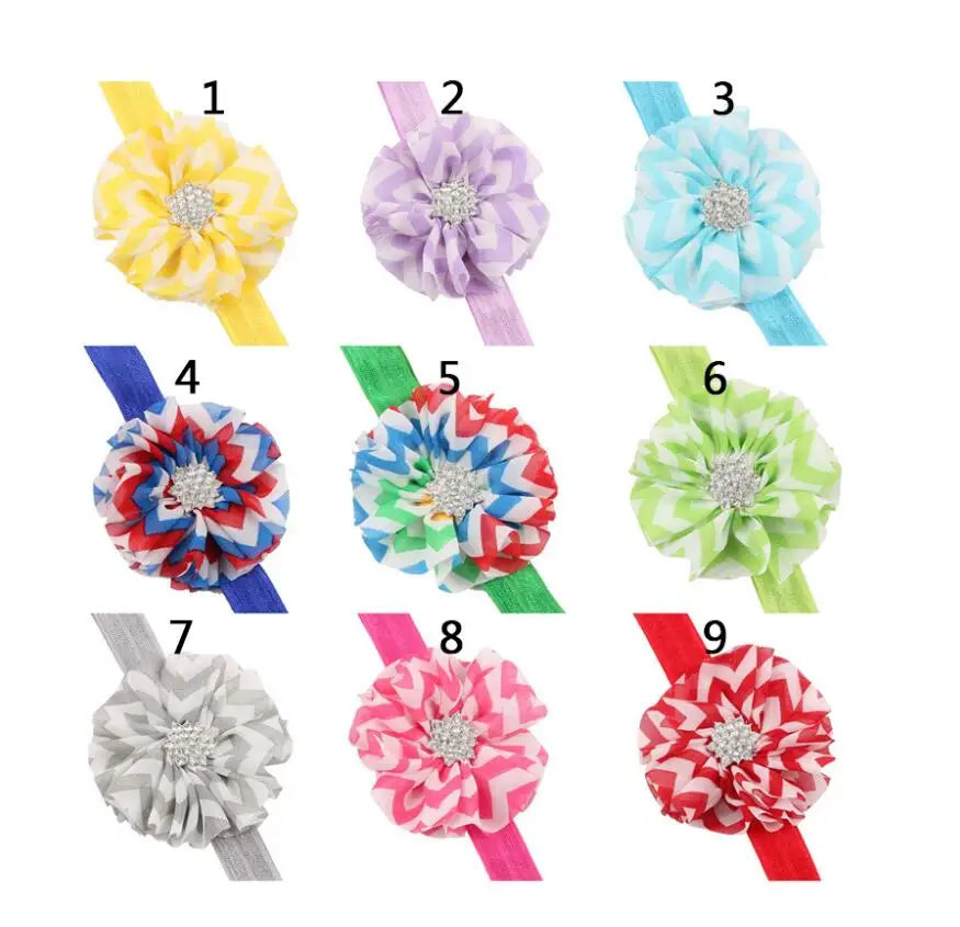 

13color 4th of July American Patriotic Shabby Rosette Rhinestone Flower Chevron Headband Flower Elastic Headband Hair Accessory