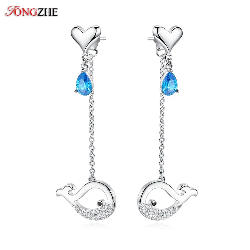 TONGZHE Cute Whale Love Earrings Fashion Jewelry Original 925 Sterling Silver Blue Stone Korean Earrings Statement Earrings
TONGZHE Cute Whale Love Earrings Fashion Jewelry Original 925 Sterling Silver Blue Stone Korean Earrings Statement Earrings