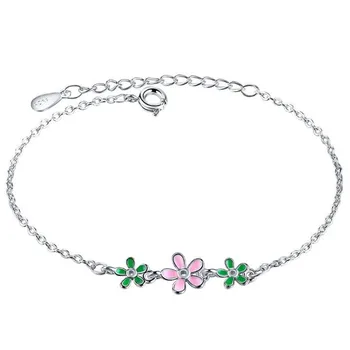 New Fashion Drip Glaze Epoxy Beautiful 925 Sterling Silver Jewelry Leaves Flower Daisy Sweet Female Bracelets SB141