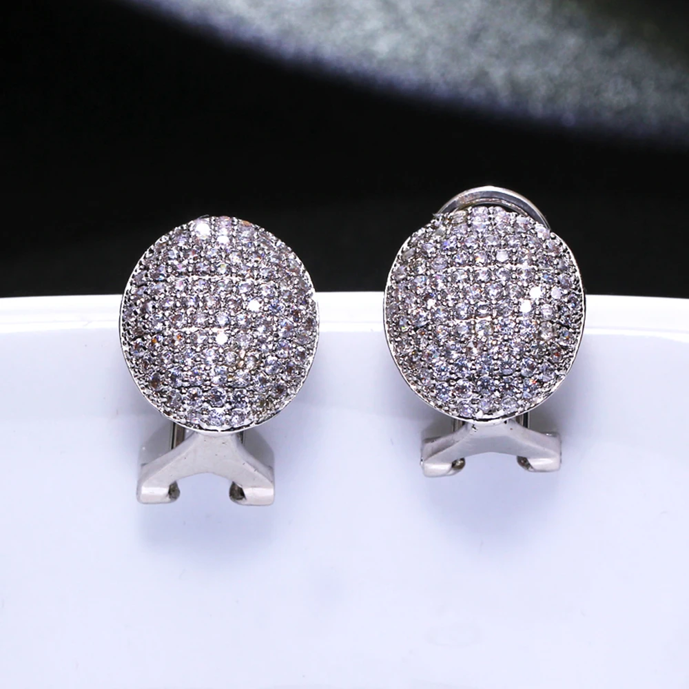 

Nice Oval Stud Earring White Women's Jewelry Copper Metal With AAA Zircon Crysal Stones Silver Color Statement Earring