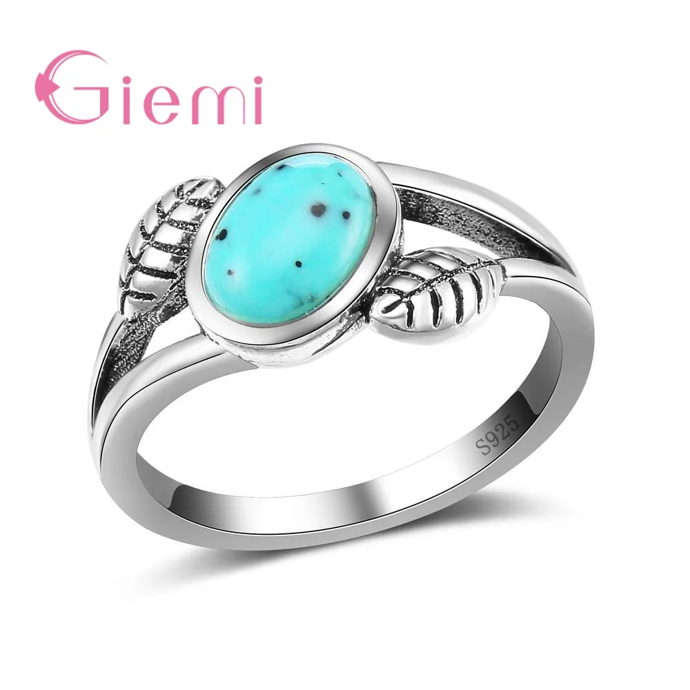 

New Collection Unique leaf Rings with Ocean Fire Blue Opal Birthstone Birthday Gifts for Women Daughter Silver Color Anel