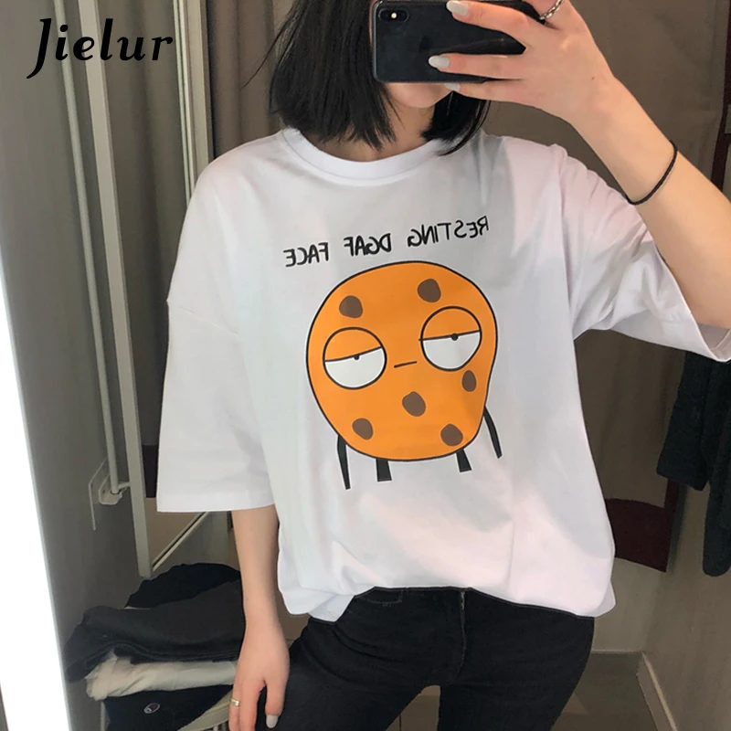 Jielur Cartoon Printed Women T Shirt Loose Korean Style Funny Simple Top Female Summer Leisure Black Gray White Tee Shirt Womans
Jielur Cartoon Printed Women T Shirt Loose Korean Style Funny Simple Top Female Summer Leisure Black Gray White Tee Shirt Womans