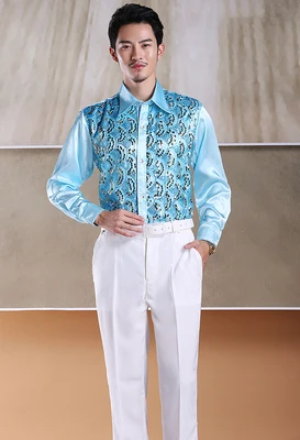 Мужская блестящая рубашка с блестками одежда для выступления на сцене танцев