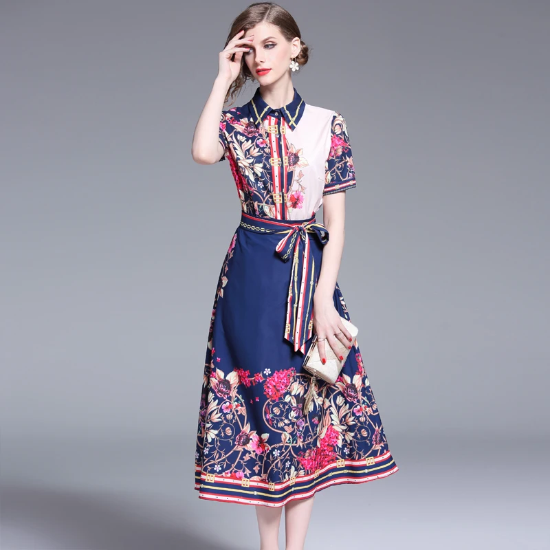 2019 Summer Runway Designer Skirt Two Pieces Set Women's short Sleeve Retro Printed Blouses+Casual Mid-calf Skirt Set With Belt
2019 Summer Runway Designer Skirt Two Pieces Set Women's short Sleeve Retro Printed Blouses+Casual Mid-calf Skirt Set With Belt