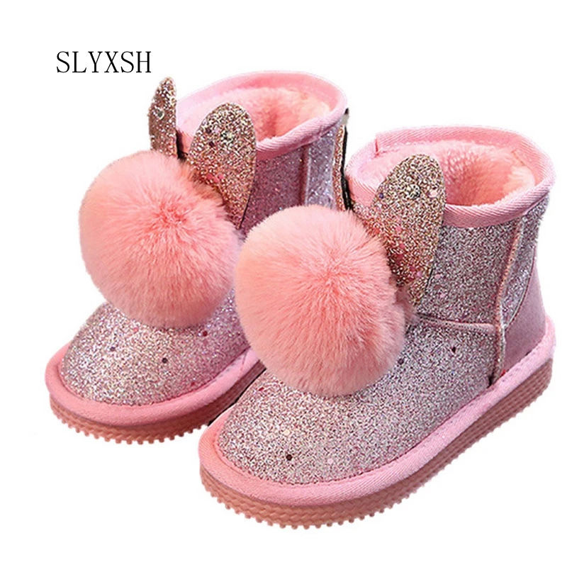Cute kid's snow boots with bunny ear and fur ball, Bling Sequins Girls Boots Warm Cotton Shoes Winter with 3 colors size 27-35
Cute kid's snow boots with bunny ear and fur ball, Bling Sequins Girls Boots Warm Cotton Shoes Winter with 3 colors size 27-35