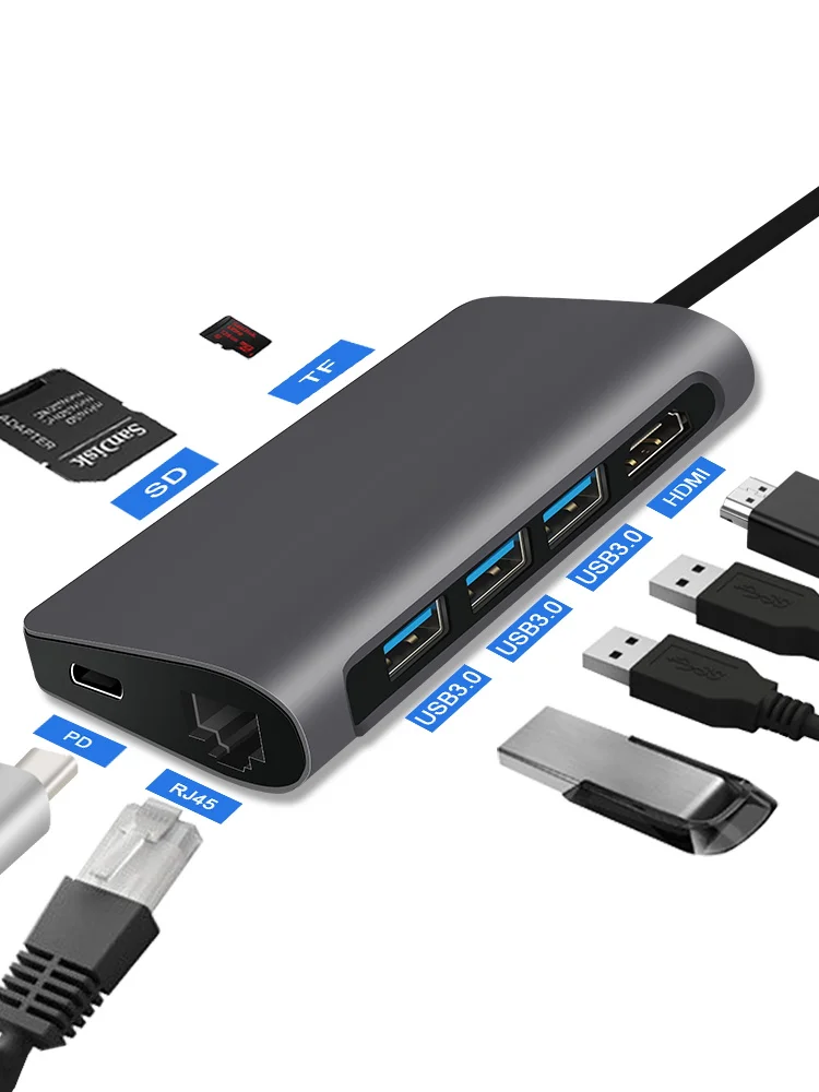 8 in 1 USB Hub 4k 30Hz type-c HUB HDMI 3xUSB3.0 with PD Charging Ethernet port for computer TV projector macbook huawei notebook
8 in 1 USB Hub 4k 30Hz type-c HUB HDMI 3xUSB3.0 with PD Charging Ethernet port for computer TV projector macbook huawei notebook