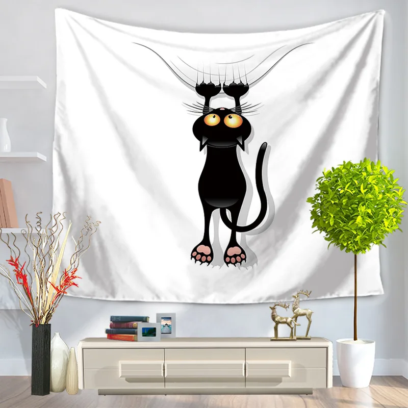 Black Cat Tapestry Wall Hanging Tapestries Boho Bedspread Beach Towel Yoga Mat Blanket Table Cloth 200*150/150*130c | Дом и сад