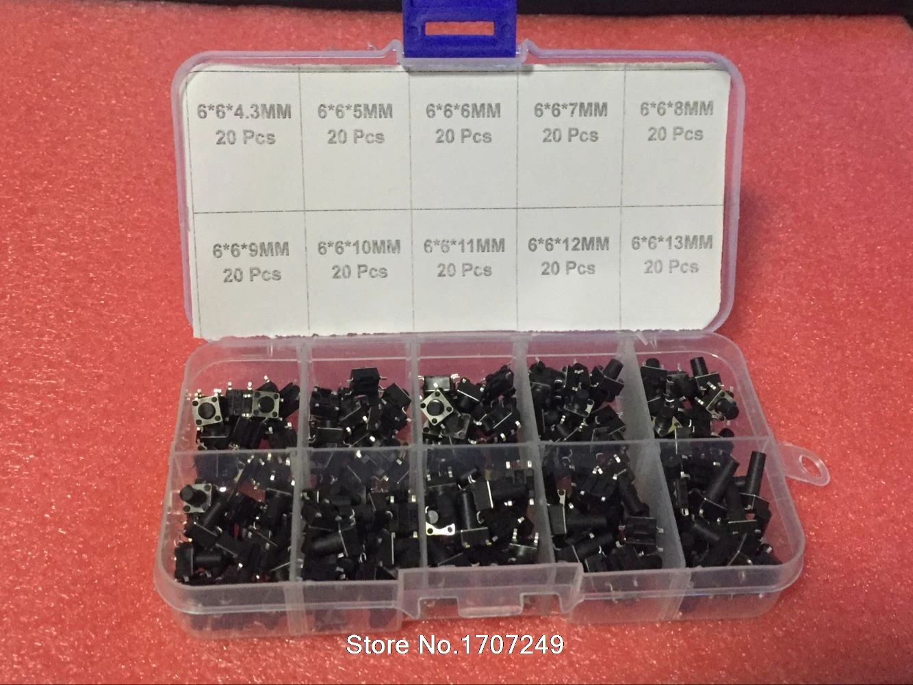 10 models 200pcs 6*6 Tact Switch Tactile Push Button Switch Kit, Height: 4.3MM~13MM SMD 4P micro switch 6x6 Key switch
10 models 200pcs 6*6 Tact Switch Tactile Push Button Switch Kit, Height: 4.3MM~13MM SMD 4P micro switch 6x6 Key switch