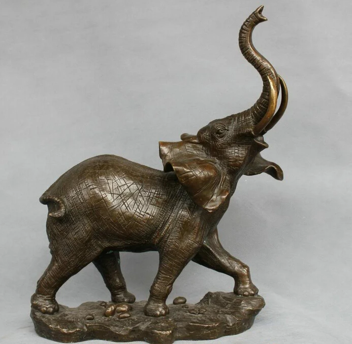 16'' China Pure Bronze Wild Elephant Statue R0713