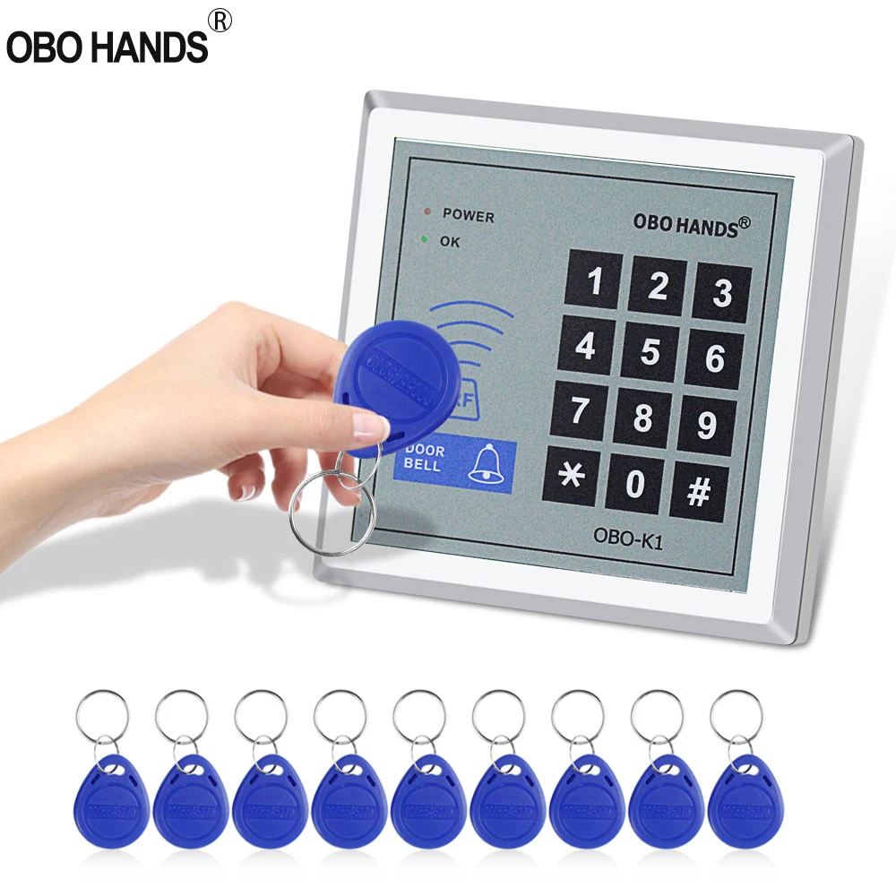 

125KHz Card Reader RFID Controller Keypad Standalone Access Control with 10 EM4100/4200 Keychains For Home Door Lock System WG26