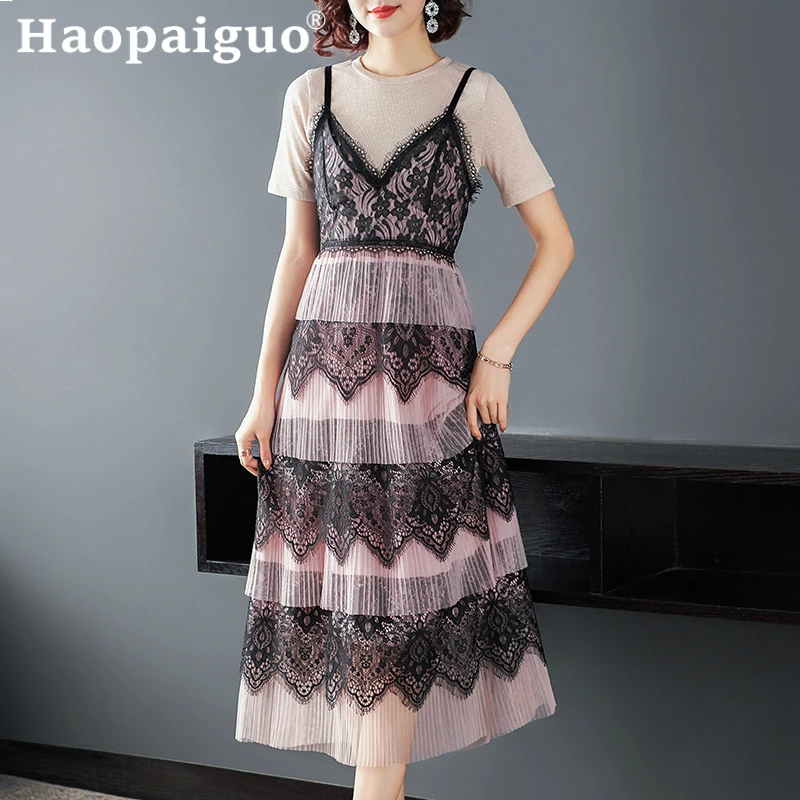 Summer 2 PIeces Set Knitted Blouse and Pink Midi Lace Dress Women Casual Two Pieces Set Streetwear Women Clothes 2019 Suit Set
Summer 2 PIeces Set Knitted Blouse and Pink Midi Lace Dress Women Casual Two Pieces Set Streetwear Women Clothes 2019 Suit Set