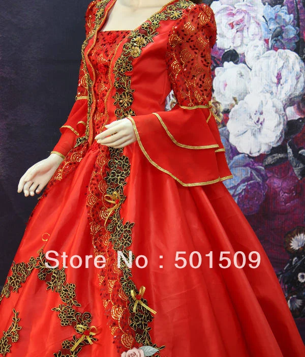 

red Medieval Renaissance luxury embroidery Gown queen Dress stage costume Victorian Gothic/Marie Antoinette/Colonial Belle Ball