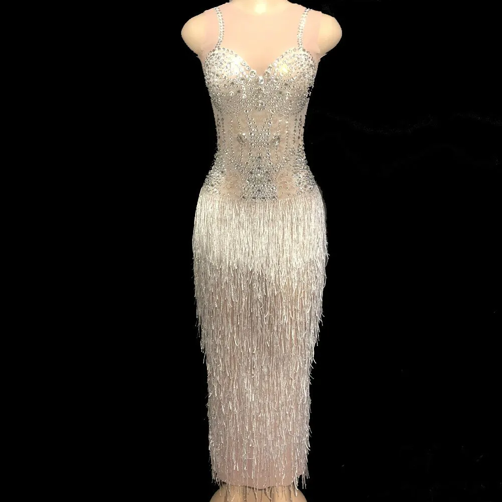 Luxury Silver Crystals Fringe Sexy Dress Glisten Evening Perspective Stage Dress Women's Prom Birthday Celebrate Long Dresses
Luxury Silver Crystals Fringe Sexy Dress Glisten Evening Perspective Stage Dress Women's Prom Birthday Celebrate Long Dresses