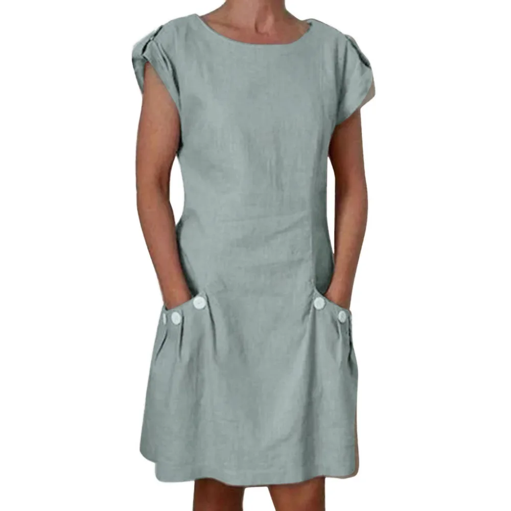 Women Casual Solid Ruffled Pockets O-Neck Shift Daily Buttoned-decor Dresses L0315
Women Casual Solid Ruffled Pockets O-Neck Shift Daily Buttoned-decor Dresses L0315