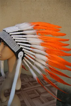 21inch orange Feather headdress with silver band handmade feather costumes halloween supply
21inch orange Feather headdress with silver band handmade feather costumes halloween supply