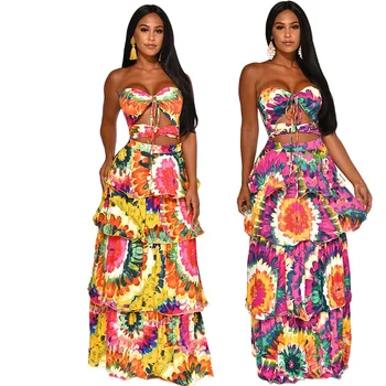 2019 New Printed Strapless Cake Dress Cocktail Strapless Floral Print Cascading Ruffle Backless Lace Up Summer Sundress For Lady
2019 New Printed Strapless Cake Dress Cocktail Strapless Floral Print Cascading Ruffle Backless Lace Up Summer Sundress For Lady