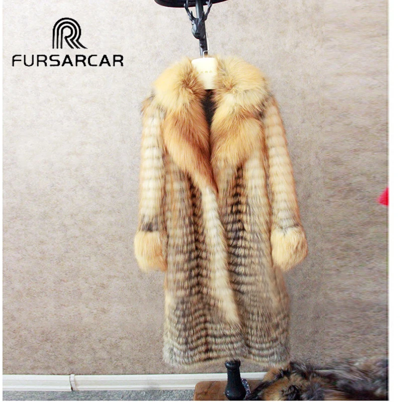 FURSARCAR 100CM Winter Women Real Fox Fur Natural Gold Fox Female Jacket Genuine Luxury Real Fox Fur Long Coat With Fur Collar
FURSARCAR 100CM Winter Women Real Fox Fur Natural Gold Fox Female Jacket Genuine Luxury Real Fox Fur Long Coat With Fur Collar