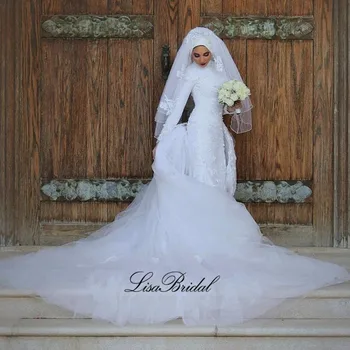 Robe de mariage New Mermaid Wedding Dresses 2017 High Neck Long Sleeves Detachable Train Tulle Bridal Gowns With Kaffiyeh
Robe de mariage New Mermaid Wedding Dresses 2017 High Neck Long Sleeves Detachable Train Tulle Bridal Gowns With Kaffiyeh