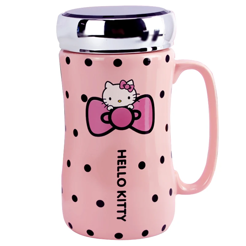 

LM1142 Cartoon Hello Kitty Ceramic Water Bottles Lady Girl 430ML Water Kettle Mug With Cup Mat Spoon Lid Can Use As Mirror