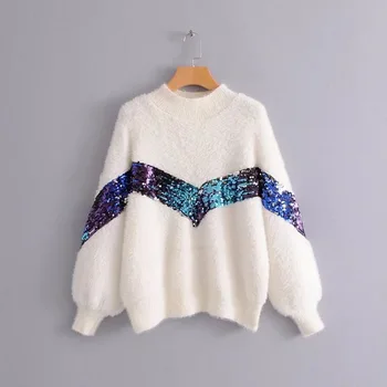 Women Mohair Sequined Sweater Hooded Pullover Autumn Winter Semi-high Collar Loose Bottoming Velvet Shirt Sweater Crop Tops 2019
Women Mohair Sequined Sweater Hooded Pullover Autumn Winter Semi-high Collar Loose Bottoming Velvet Shirt Sweater Crop Tops 2019