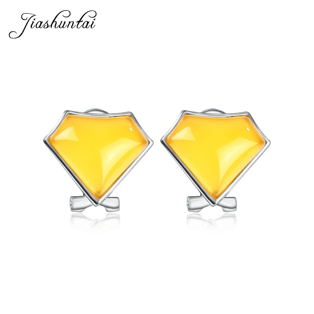 

JIASHUNTAI Retro Natural Precious Stones 100% 925 Sterling Silver Clip Earrings For Women Vintage Thai Silver Earring Jewelry