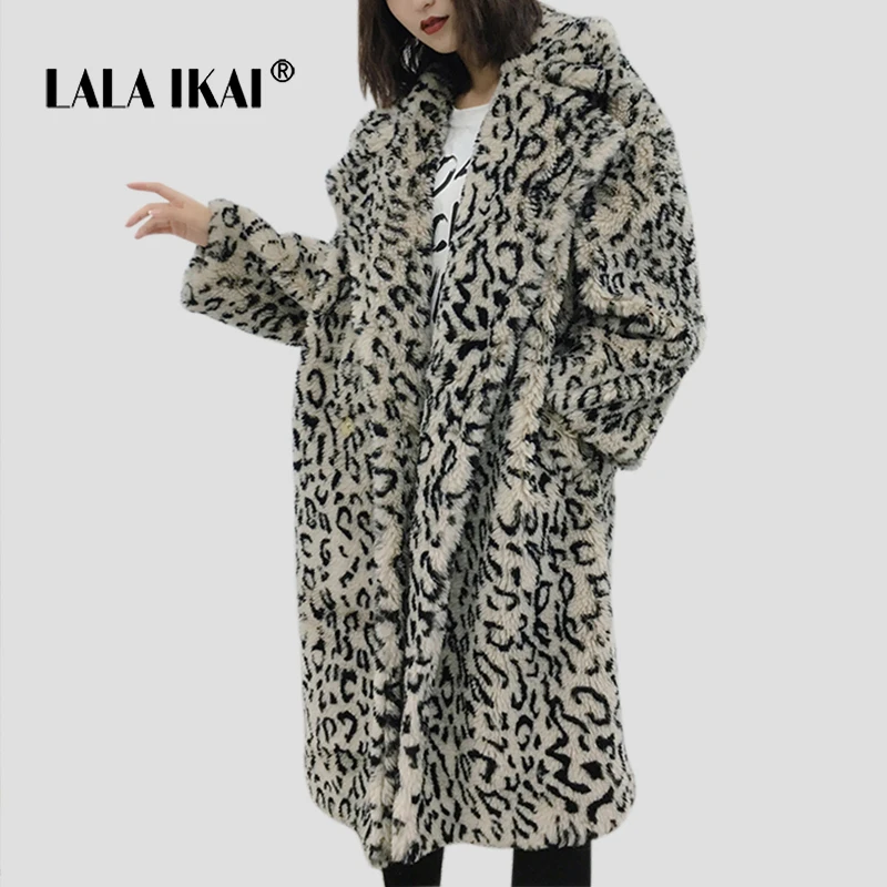 LALA IKAI/Женская обувь печати искусственного меха пальто толстые теплые зимние