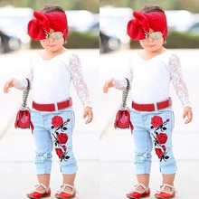 Baby Kids Girls Lace Clothes Set Long Sleeve Lace Tops+3D Flower Denim Pants Outfits 2pcs 2017 New Arrival Children Clothing Set
Baby Kids Girls Lace Clothes Set Long Sleeve Lace Tops+3D Flower Denim Pants Outfits 2pcs 2017 New Arrival Children Clothing Set