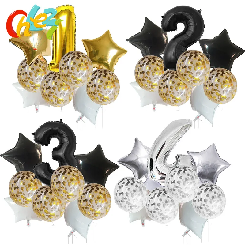 9pcs Gold silver black Number Birthday balloons confetti latex balloon 18 inch Star Helium Foil Balloons Party Decor Baby shower
9pcs Gold silver black Number Birthday balloons confetti latex balloon 18 inch Star Helium Foil Balloons Party Decor Baby shower