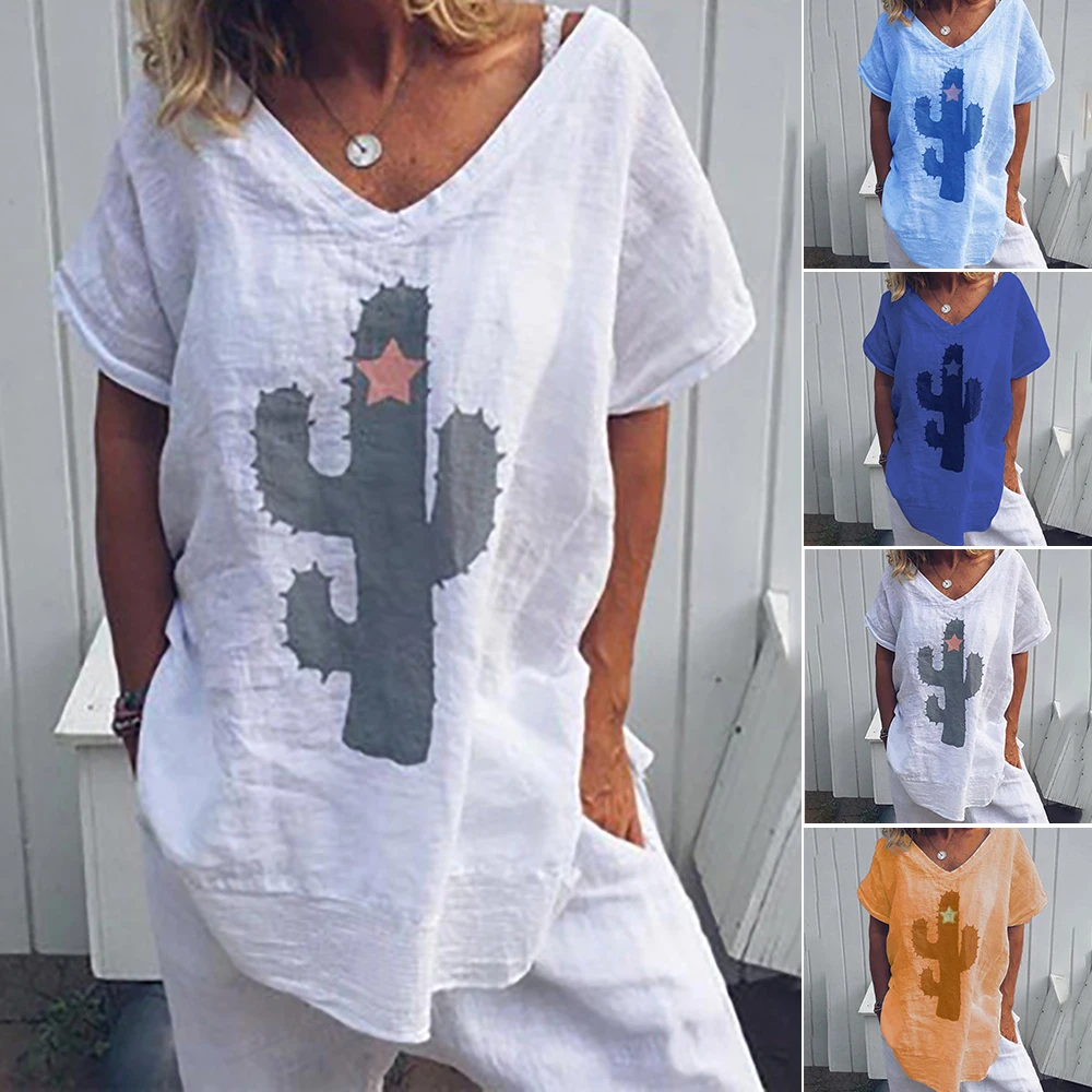 CALOFE Cactus Printed T-shirt Lady's Loose Top New Brand Fashion Shirts Hot sales For Women High Quality 4 Colors Tee Shirt
CALOFE Cactus Printed T-shirt Lady's Loose Top New Brand Fashion Shirts Hot sales For Women High Quality 4 Colors Tee Shirt