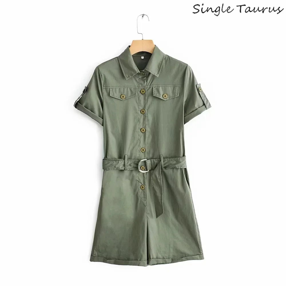Summer Army Green Playsuits Women Short Sleeve Overalls for Women High Waist Streetwear Leisure Women Rompers with Sashes 2019
Summer Army Green Playsuits Women Short Sleeve Overalls for Women High Waist Streetwear Leisure Women Rompers with Sashes 2019