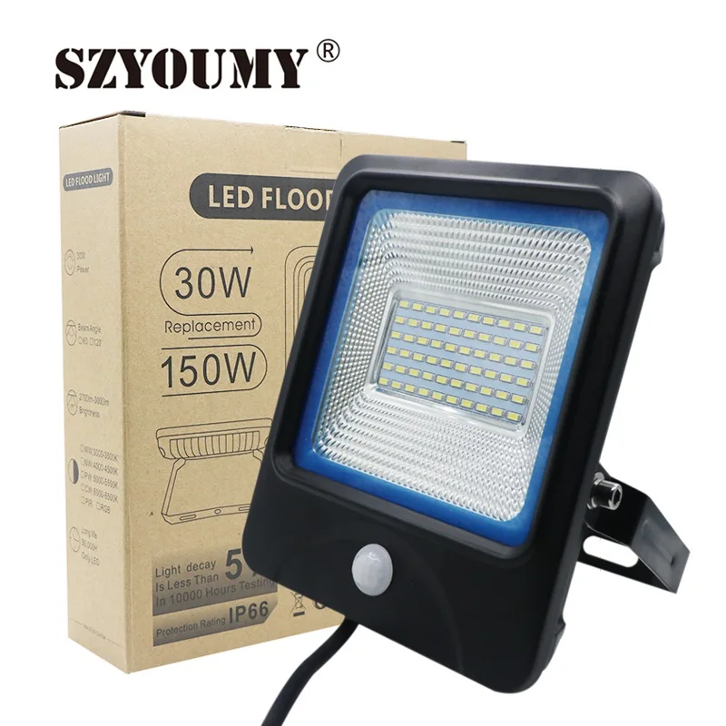 

SZYOUMY LED Motion Sensor Spotlight 10W 20W 30W 50W LED Flood Light PIR Floodlights Induction Sense Reflector Outdoor Wall Light