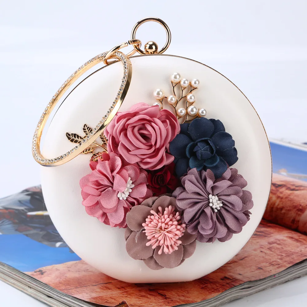 

2019 New Women Clutches Evening Bags and Clutches Handbag Flower Wedding Purse Shoulder Bag Ladies Round Evening Bags B019