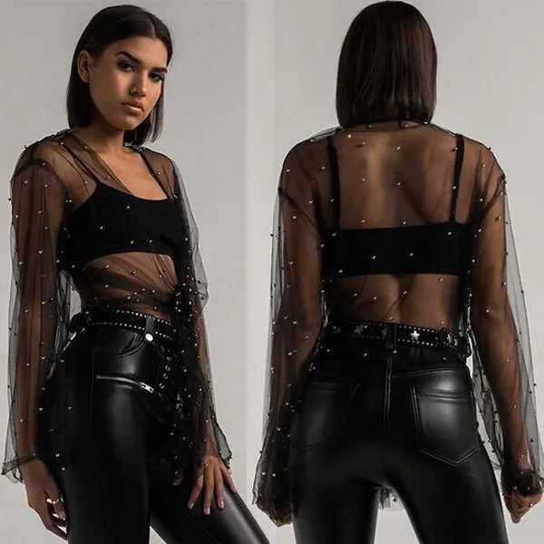 Sexy Women Black Red Beading Sheer Shirt Blouses Loose Mesh Sheer Tops Cardigan Bandage V Neck Shirts Clothes
Sexy Women Black Red Beading Sheer Shirt Blouses Loose Mesh Sheer Tops Cardigan Bandage V Neck Shirts Clothes