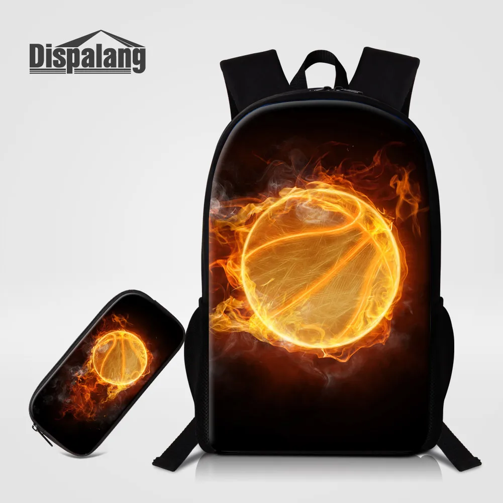 Image Dispalang 2 PCS Set Basketballs Printing Schoolbags For Students Soccers Design Backpacks With Pencil Case Children Boys Mochila