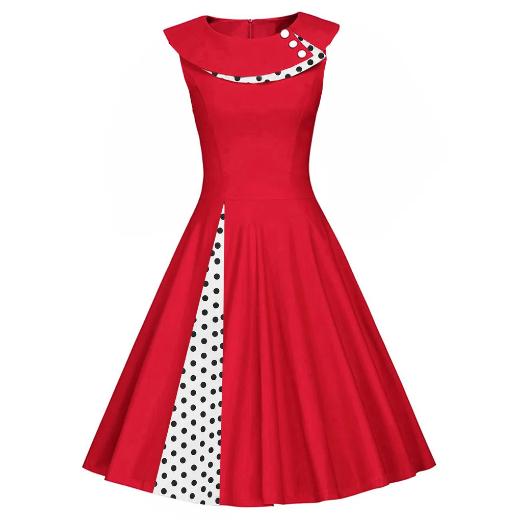 Fashion Womens Sleeveless Vintage Dress O-Neck Retro Dot Print Patchwork Dress Mini Party Dress Vestidos Woman Dress Hot Sales
Fashion Womens Sleeveless Vintage Dress O-Neck Retro Dot Print Patchwork Dress Mini Party Dress Vestidos Woman Dress Hot Sales