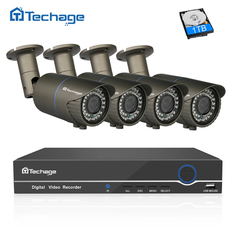 Techage 1080 P POE CCTV система 8CH NVR комплект 4 шт. 2 8 мм ~ 12 вариообъектив зум объектив 2MP IP