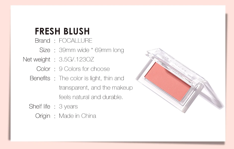 Focallure Blush Makeup Single Blush Face Cheek Nude Natural Pressed Powder Blusher Long Lasting Face Make up Cosmetic Focallure Blush Makeup Single Blush Face Cheek Nude Natural Pressed Powder Blusher Long Lasting Face Make up Cosmetic