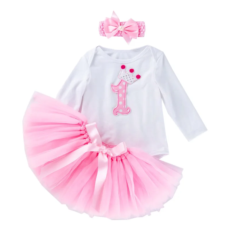 

Newborn First Birthday Summer Spring Girl Clothes Sets 3Pcs Bodysuit+Headband+Dresses Princess Cute Tutu Lace Baby Skirts Suit