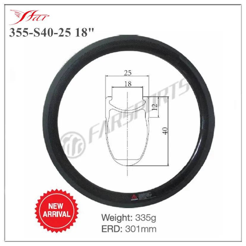355-S40-25 Farsports New 18" BSD 355 carbon clincher rim 40Cx25 external 20/24H for 18 inch small wheel bike
355-S40-25 Farsports New 18" BSD 355 carbon clincher rim 40Cx25 external 20/24H for 18 inch small wheel bike
