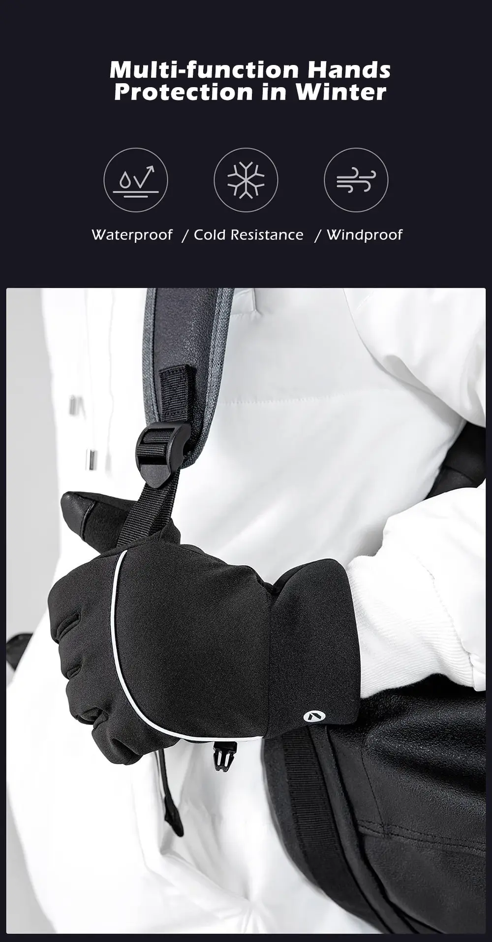 Xiaomi youpin QIMIAN Outdoor Plus Velvet Warm Touch Screen Gloves- Black M