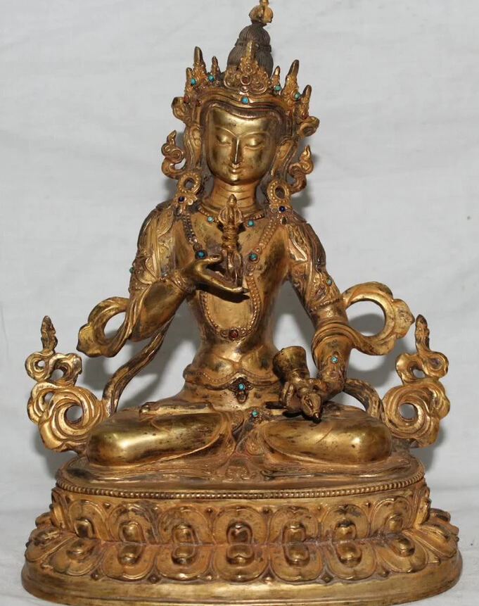 150610 S1484 Tibet Tibetan Bronze 24K Gold Gilt Vajrasatva Vajrabhara Goddess Buddha Statue
150610 S1484 Tibet Tibetan Bronze 24K Gold Gilt Vajrasatva Vajrabhara Goddess Buddha Statue