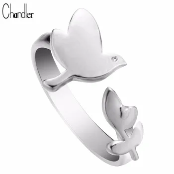 Wholesale 10pcs Silver Gold Plated Bird Leaf Ring Free Size Alloy Metal Size Simple Jewelry For Women Wedding Band Drop Shipping