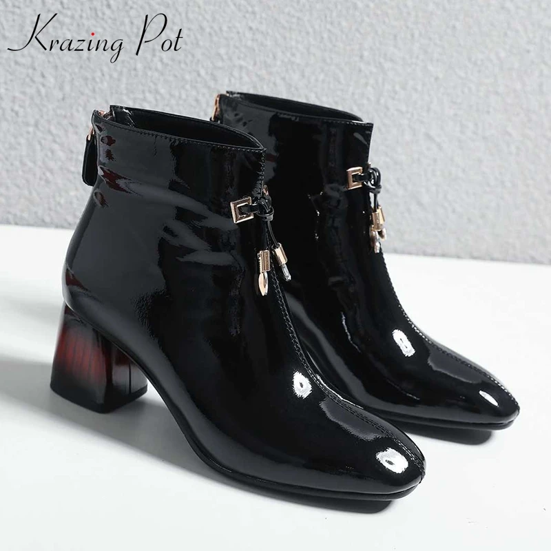 Krazing Pot genuine leather square toe high heel keep warm mixed color heels British school beauty lady Oxfords ankle boots L57
Krazing Pot genuine leather square toe high heel keep warm mixed color heels British school beauty lady Oxfords ankle boots L57