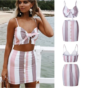 Sexy Women Sets Summer Fashion Sleeveless Spaghetti Straps Vest+Buttons Stripes Bodycon Skirts Beach Outfits Female 2 Pcs Suit
Sexy Women Sets Summer Fashion Sleeveless Spaghetti Straps Vest+Buttons Stripes Bodycon Skirts Beach Outfits Female 2 Pcs Suit