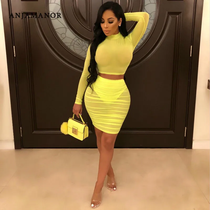 ANJAMANOR See Through Mesh Yellow Sexy 2 Piece Set Women Dress Club Outfits Two Piece Skirt and Crop Top Matching Sets D89-AA74
ANJAMANOR See Through Mesh Yellow Sexy 2 Piece Set Women Dress Club Outfits Two Piece Skirt and Crop Top Matching Sets D89-AA74