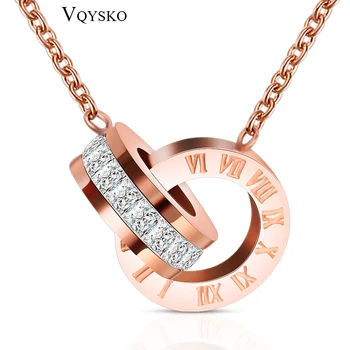 Fashion Stianless Steel Crystal Double Cricle love Roman Numberals Pendant Necklace Rose Gold Color Women Wedding Jewelry
Fashion Stianless Steel Crystal Double Cricle love Roman Numberals Pendant Necklace Rose Gold Color Women Wedding Jewelry