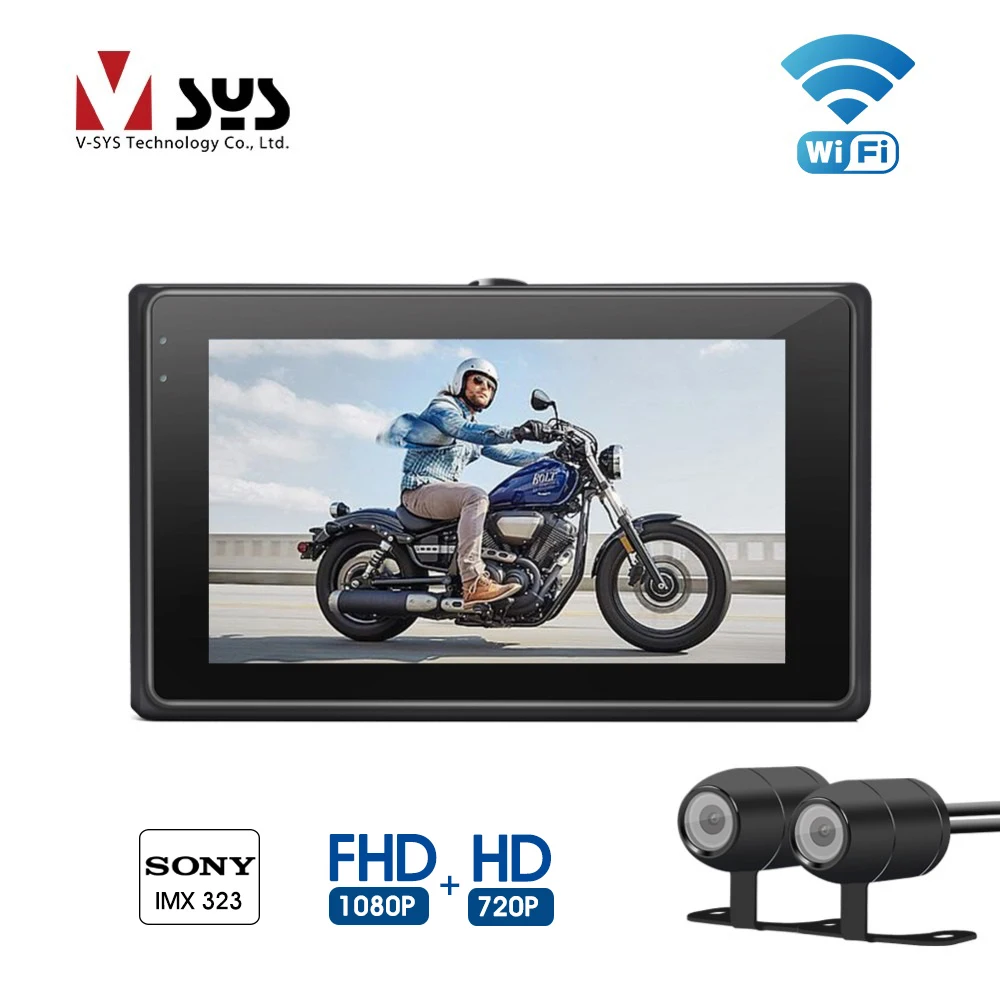 VSYS M1 WiFi Dual Camera Motorcycle Recorder DVR with Front Full HD 1080P Rear View 720P Waterproof Lens Dash Cam Action Camera 
VSYS M1 WiFi Dual Camera Motorcycle Recorder DVR with Front Full HD 1080P Rear View 720P Waterproof Lens Dash Cam Action Camera